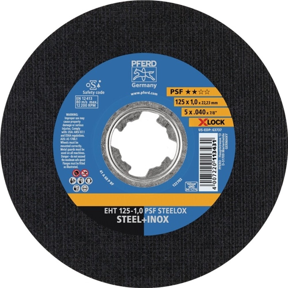 N° de l'image du produit 2 : Disque à tronçonner X-LOCK PSF STEELOX D125x1 mm droit INOX perçage 22,23 mm PFE