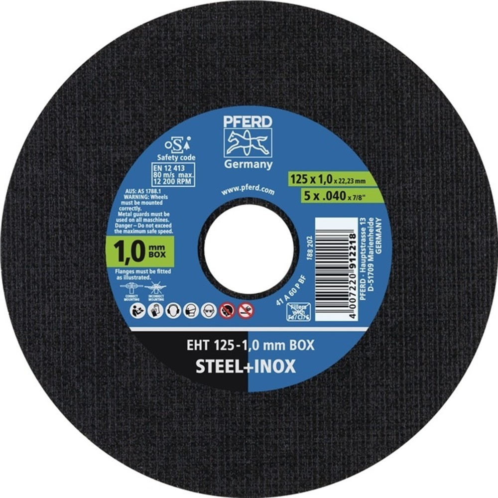 N° de l'image du produit 2 : Disque à tronçonner PFERD STEELOX BOX D125 x 1 mm ger.inox foret 22,23 mm Caisse de 25