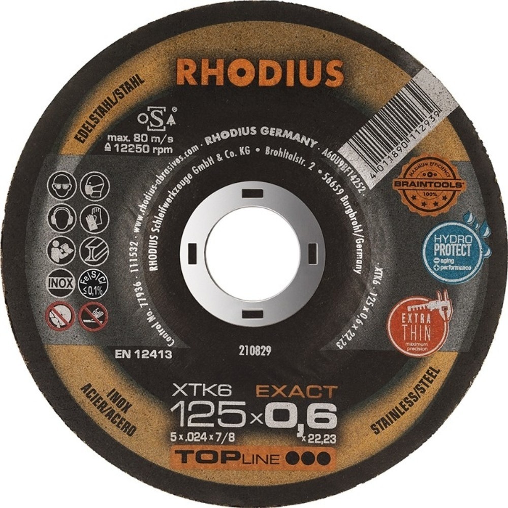 Illustration du produit: Disque à tronçonner XTK6 EXACT RHODIUS D125x0,6mm, INOX dr. alésage 22,23 mm