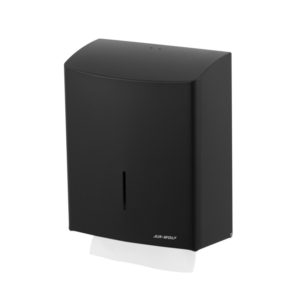 Illustration du produit: Distributeur d’essuie-mains en papier Air-Wolf pour jusqu’à 600 essuie-mains pliés en acier inoxydable noir mat