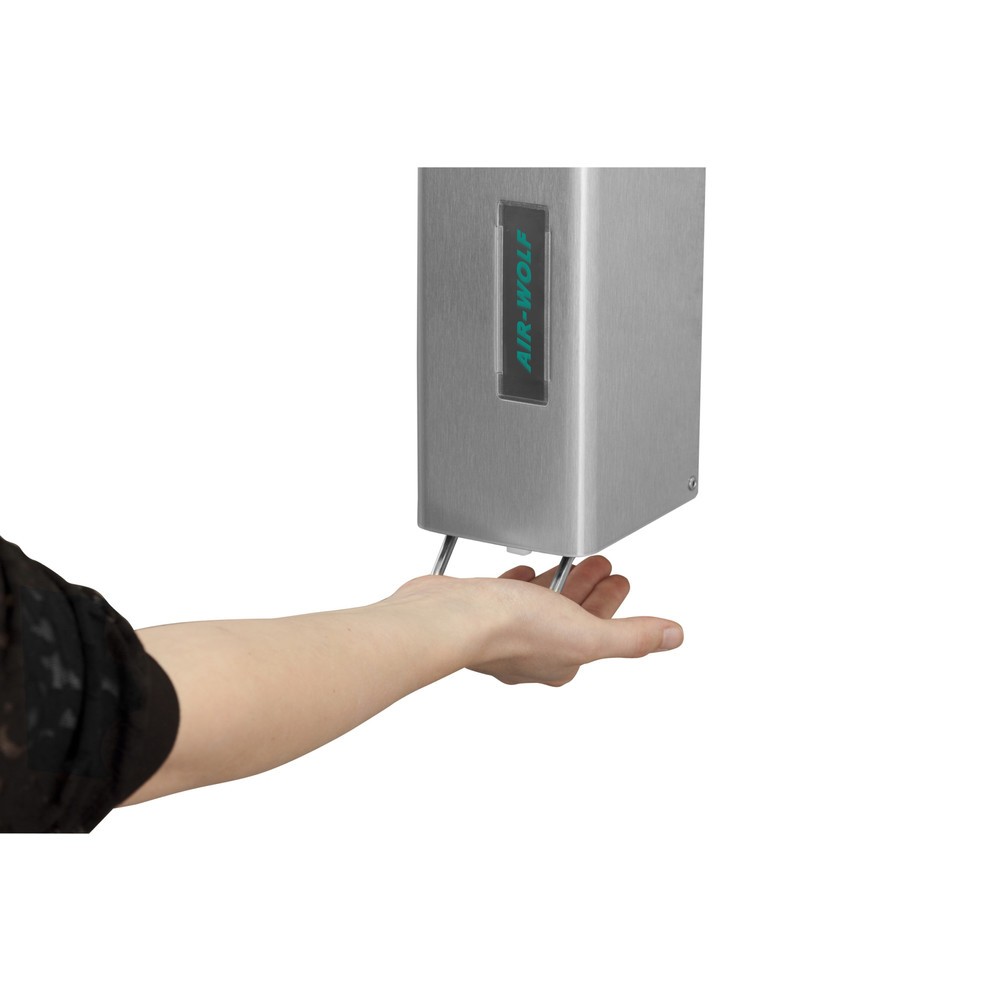 N° de l'image du produit 2 : Distributeur de savon et de désinfectant Air-Wolf pour 1 200 ml de lotion lavante pour les mains ou de désinfectant en acier inoxydable brossé Série Omega