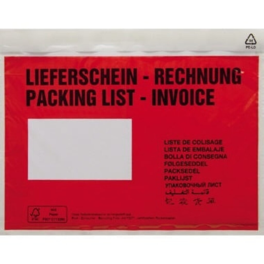 Dokumententasche Lieferschein Rechnung C6 mF sk rt 250 St./Pack. Produktabbildung: Dokumententasche Lieferschein Rechnung C6 mF sk rt 250 St./Pack.