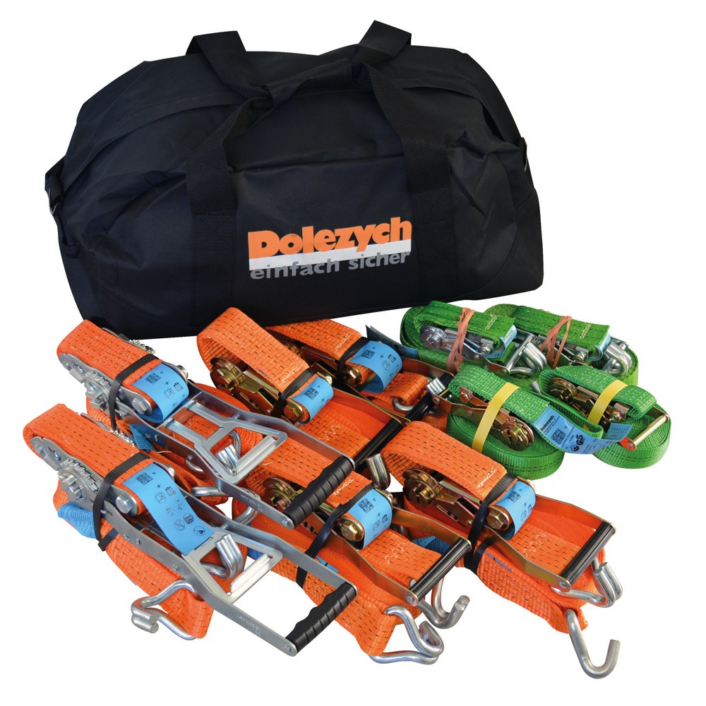 Illustration du produit: Kit d'arrimage de charge Dolezych « Praxis » avec choix de sangles d'arrimage dans un sac de sport