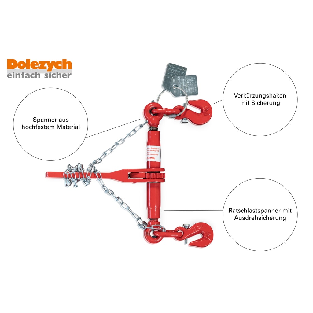Dolezych Spann-Zurrkette, 2-teilig, Gabelkopfhaken beidseitig, 4.000 daN, Länge 3 m Produktabbildung Nr. 3: Dolezych Spann-Zurrkette, 2-teilig, Gabelkopfhaken beidseitig, 4.000 daN, Länge 3 m