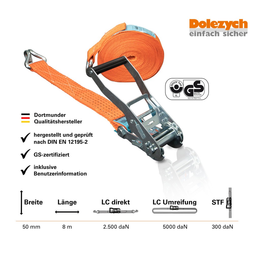 Produktabbildung Nr. 4: Dolezych Zurrgurt DoZurr 5000, mit Druckratsche und Profilhaken, Länge 8 m