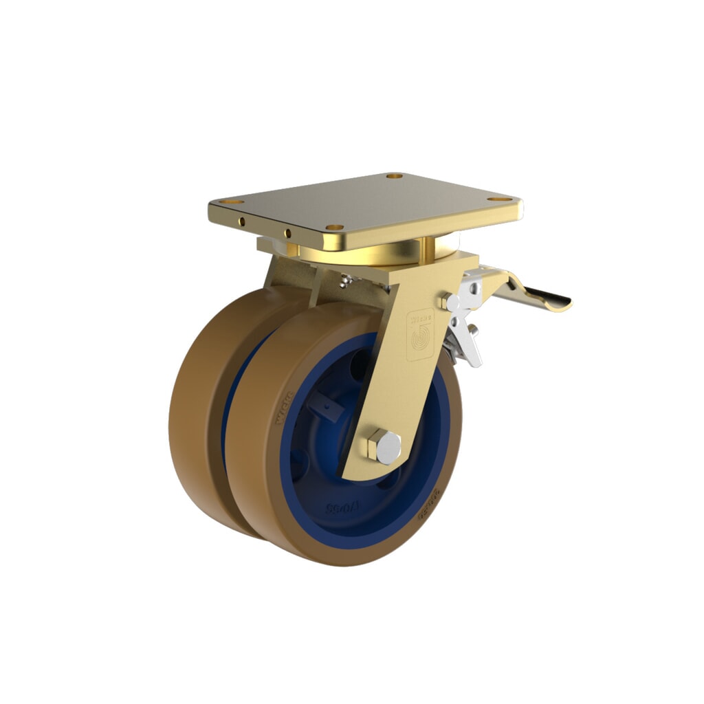 Doppel-Schwerlastrolle Wicke Topthane® PU, inkl. Festesteller, Ø x Breite 125 x 50 mm, TK 1.320 kg Produktabbildung: Doppel-Schwerlastrolle Wicke Topthane® PU, inkl. Festesteller, Ø x Breite 125 x 50 mm, TK 1.320 kg