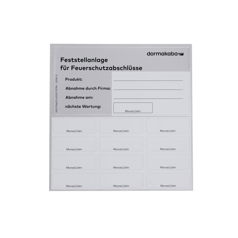 Produktabbildung: DORMAKABA Zulassungsetikett, zu Feststellanlagen