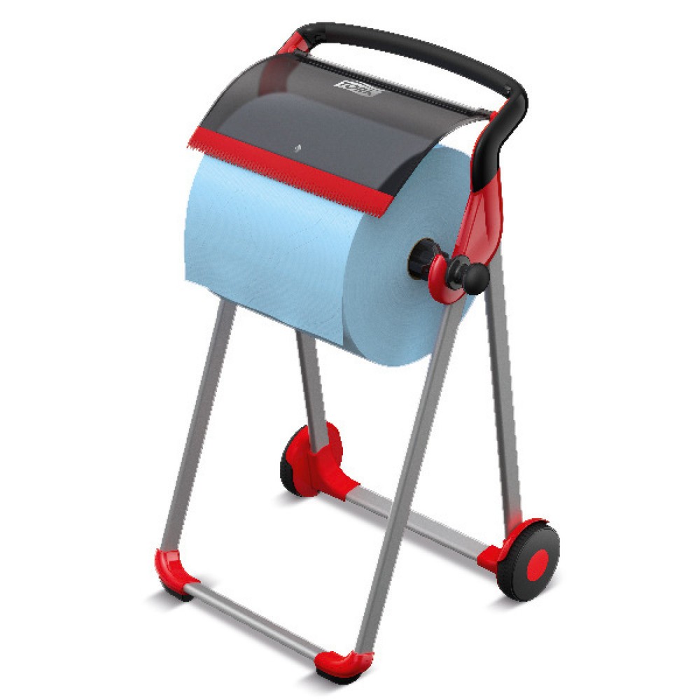 Zdjęcie produktu: Dozownik rolkowy TORK® Performance, mobilny, kółka do 430 mm, czerwony / czarny