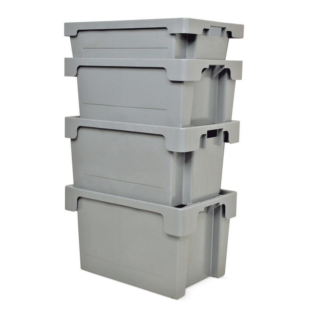 Produktabbildung: Drehstapelbehälter, Wände + Boden geschlossen, 50 Liter, grau