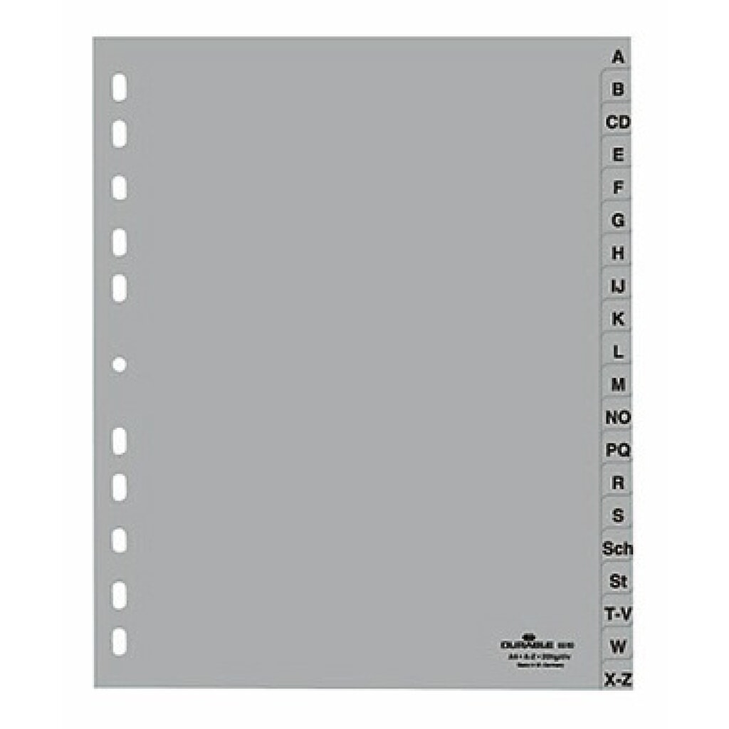 DURABLE Ordnerregister 652010 A-Z A4 geprägte Taben 20tlg. gr Produktabbildung: DURABLE Ordnerregister 652010 A-Z A4 geprägte Taben 20tlg. gr