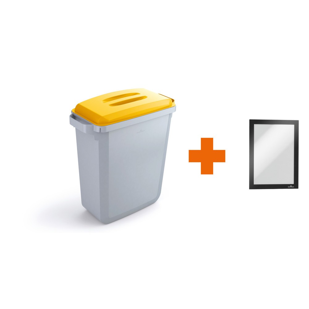 Produktabbildung Nr. 1: DURABLE Abfallbehälter DURABIN® 60L mit Deckel + Info-Rahmen DURAFRAME®, gelb