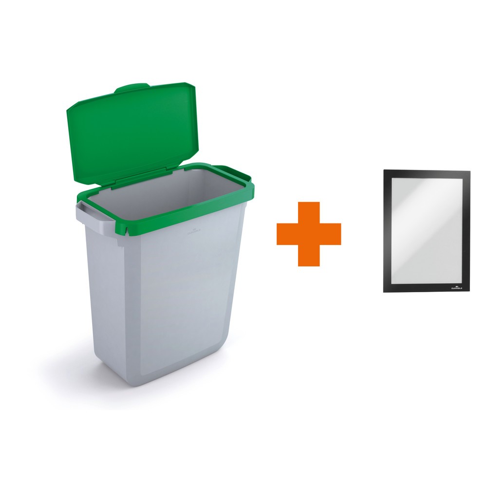 Produktabbildung Nr. 1: DURABLE Abfallbehälter DURABIN® 60L mit Klappdeckel + Info-Rahmen DURAFRAME®, grün