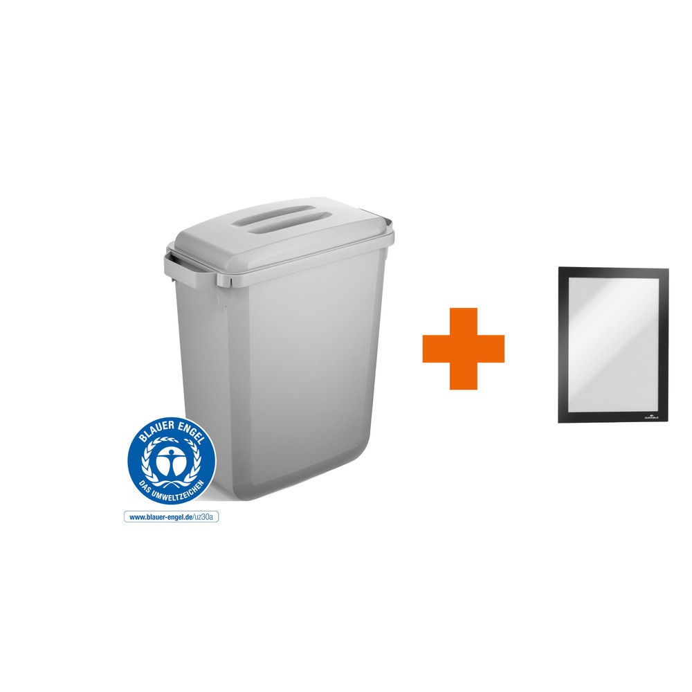 N° de l'image du produit 1 : DURABLE Conteneur à déchets DURABIN® ECO 60L avec couvercle + cadre d’affichage DURAFRAME®, gris