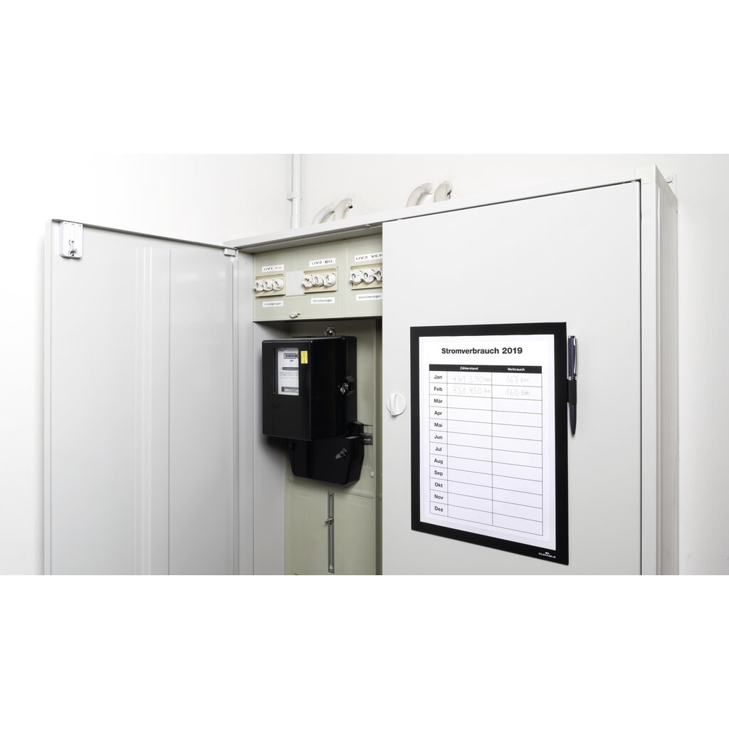 DURABLE Info-Rahmen DURAFRAME® MAGNETIC NOTE A4, offener Magnetrahmen für metallische Oberflächen, mit Stifthalter, schwarz Produktabbildung Nr. 1: DURABLE Info-Rahmen DURAFRAME® MAGNETIC NOTE A4, offener Magnetrahmen für metallische Oberflächen, mit Stifthalter, schwarz