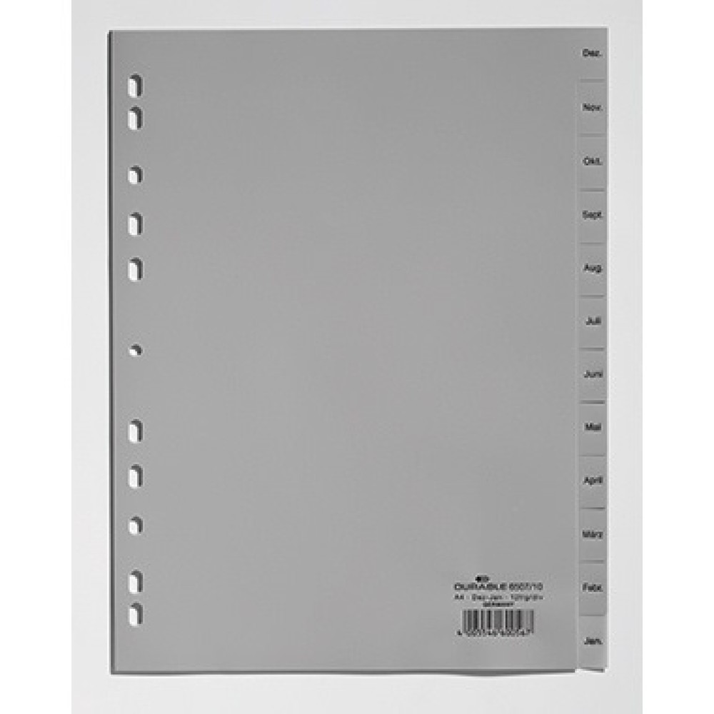 Produktabbildung: DURABLE Register 650710 DIN A4 volldeckend Dez-Jan 12tlg. PP grau