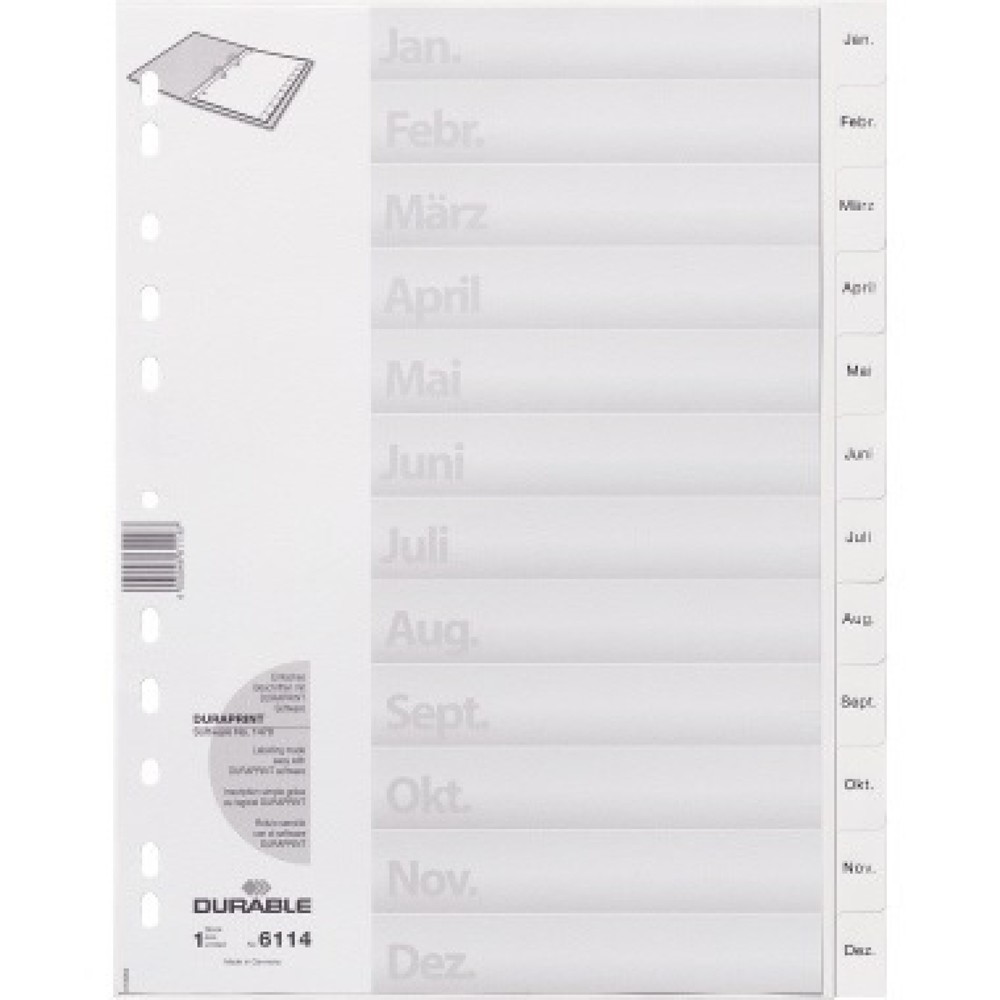 Produktabbildung: DURABLE Ordnerregister 611402 DIN A4 Jan-Dez geprägten Taben ws