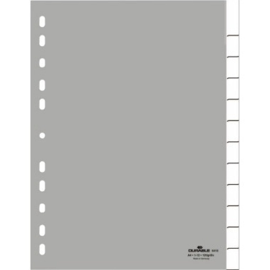 DURABLE Ordnerregister f A4 12tlg gr PP mit umschweißte Taben Produktabbildung: DURABLE Ordnerregister f A4 12tlg gr PP mit umschweißte Taben