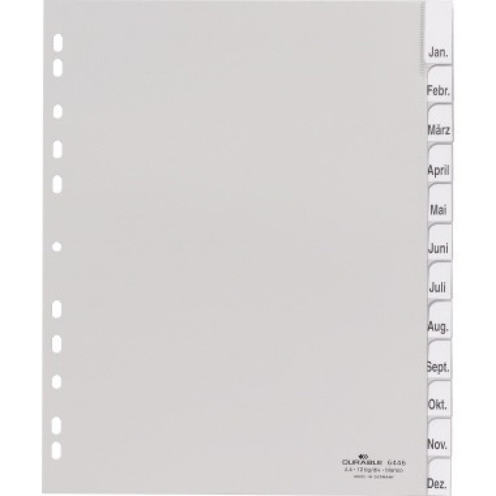 Produktabbildung: DURABLE Register 644610 DIN A4 überbreit 12tlg PP grau