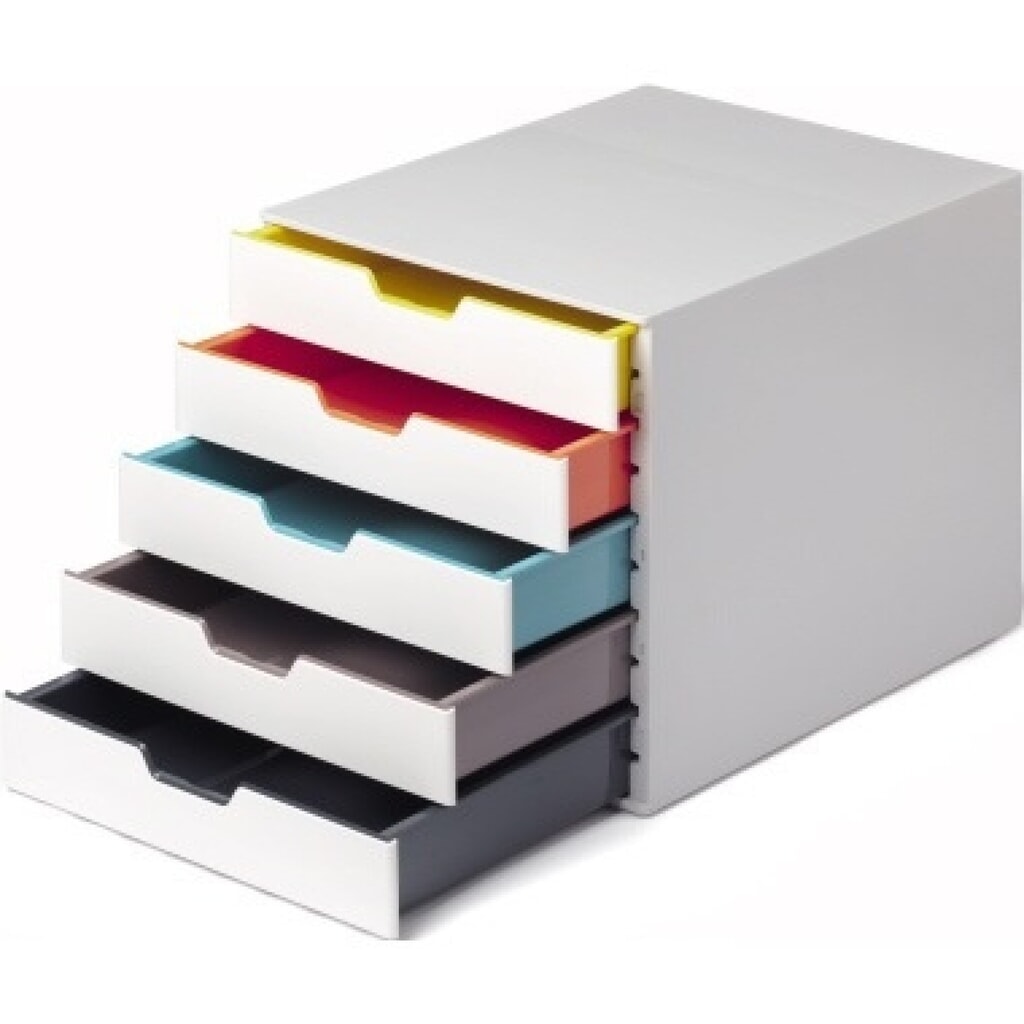 DURABLE Schubladenbox VARICOLOR MIX 5 762527 5Fächer grau/farbig Produktabbildung: DURABLE Schubladenbox VARICOLOR MIX 5 762527 5Fächer grau/farbig