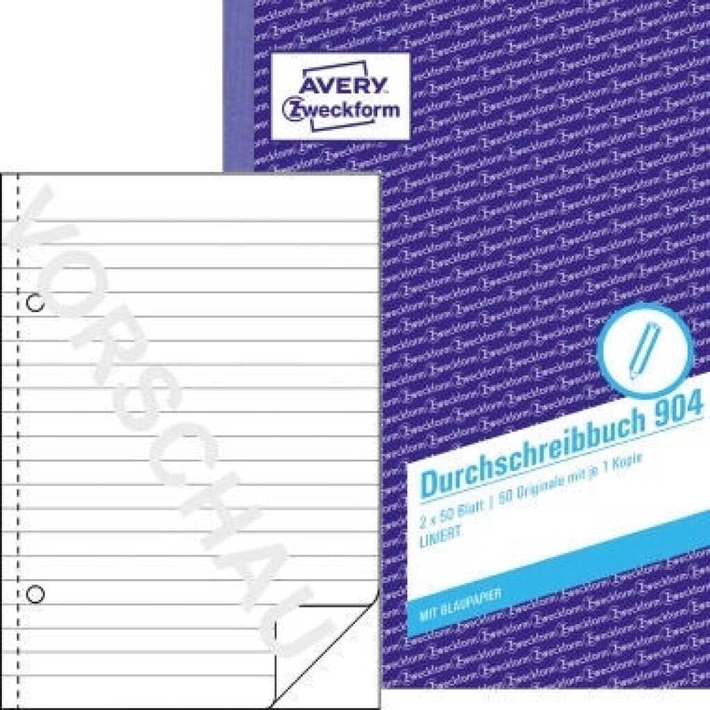 Avery Zweckform Durchschreibebuch 904 DIN A5 liniert 2x50Blatt Produktabbildung: Avery Zweckform Durchschreibebuch 904 DIN A5 liniert 2x50Blatt