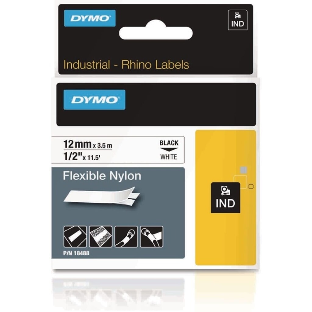 DYMO Schriftband, Vinylband, Bandbreite 12 mm Bandlänge 5,5 m, schwarz auf weiß Produktabbildung: DYMO Schriftband, Vinylband, Bandbreite 12 mm Bandlänge 5,5 m, schwarz auf weiß