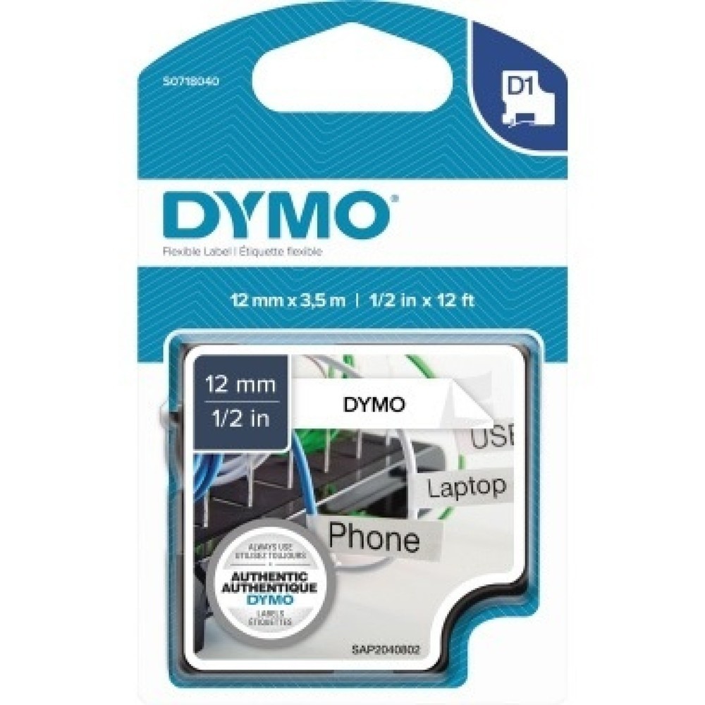Produktabbildung: DYMO Schriftbandkassette D1 S0718040 12mmx3,5m sw/ws