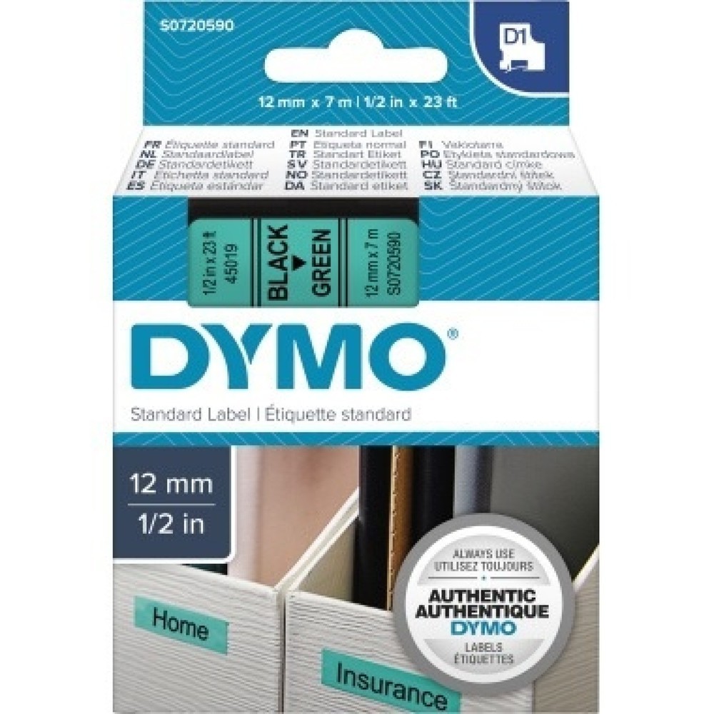 Produktabbildung Nr. 1: DYMO Schriftbandkassette D1 S0720590 12mmx7m sw auf gn