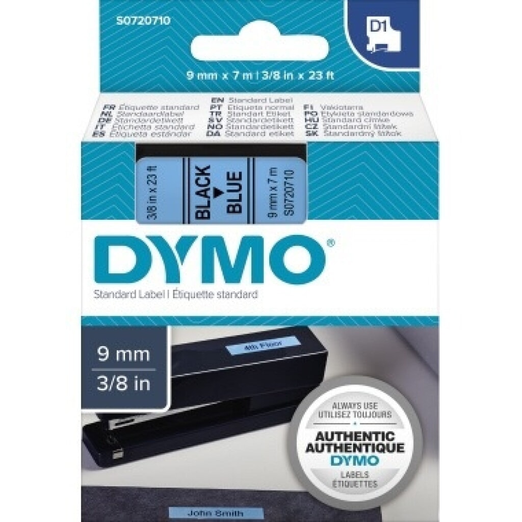 DYMO Schriftbandkassette D1 S0720710 9mmx7m schwarz auf blau Produktabbildung: DYMO Schriftbandkassette D1 S0720710 9mmx7m schwarz auf blau