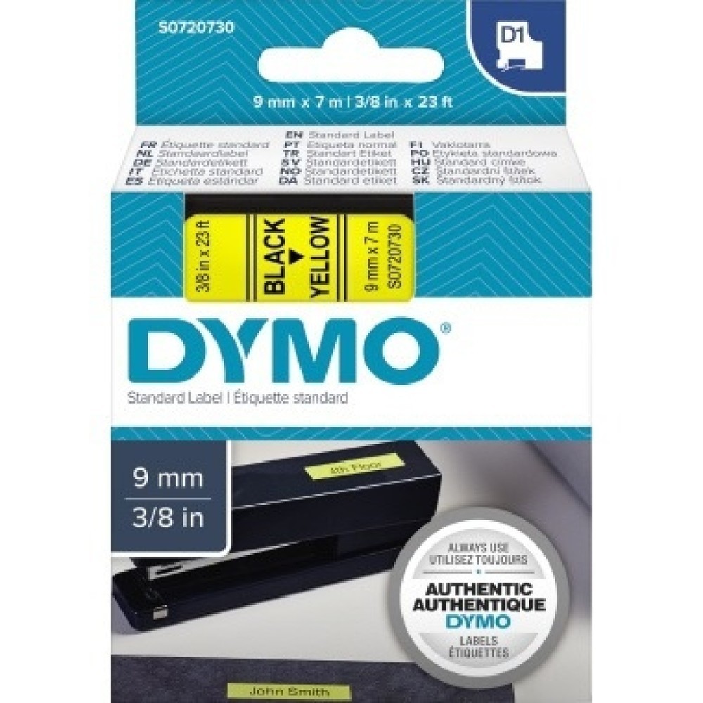 Produktabbildung: DYMO Schriftbandkassette D1 S0720730 9mmx7m schwarz auf gelb