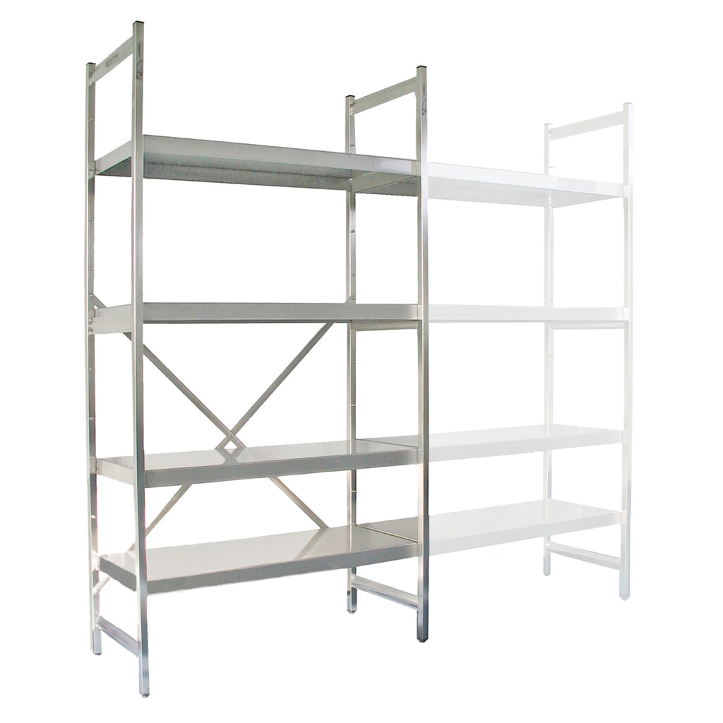 Edelstahl-Regal mit geschlossenen Fachböden Grundfeld, Fachlast 150 kg, HxBxT 1600 x 800 x 300 mm Produktabbildung: Edelstahl-Regal mit geschlossenen Fachböden Grundfeld, Fachlast 150 kg, HxBxT 1600 x 800 x 300 mm