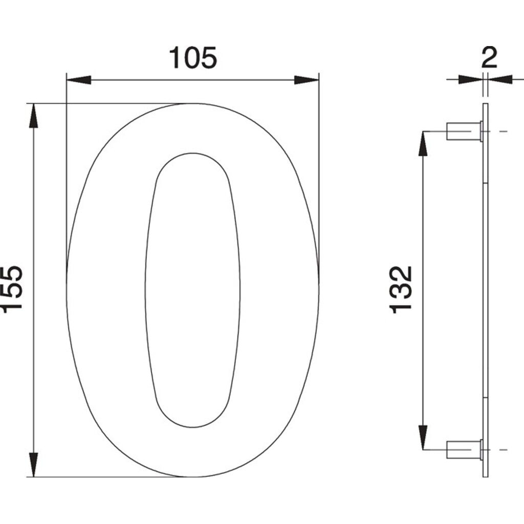 EDI Hausnummer Ziffer 0, 150 mm Breite 105 mm, Edelstahl matt Produktabbildung: EDI Hausnummer Ziffer 0, 150 mm Breite 105 mm, Edelstahl matt