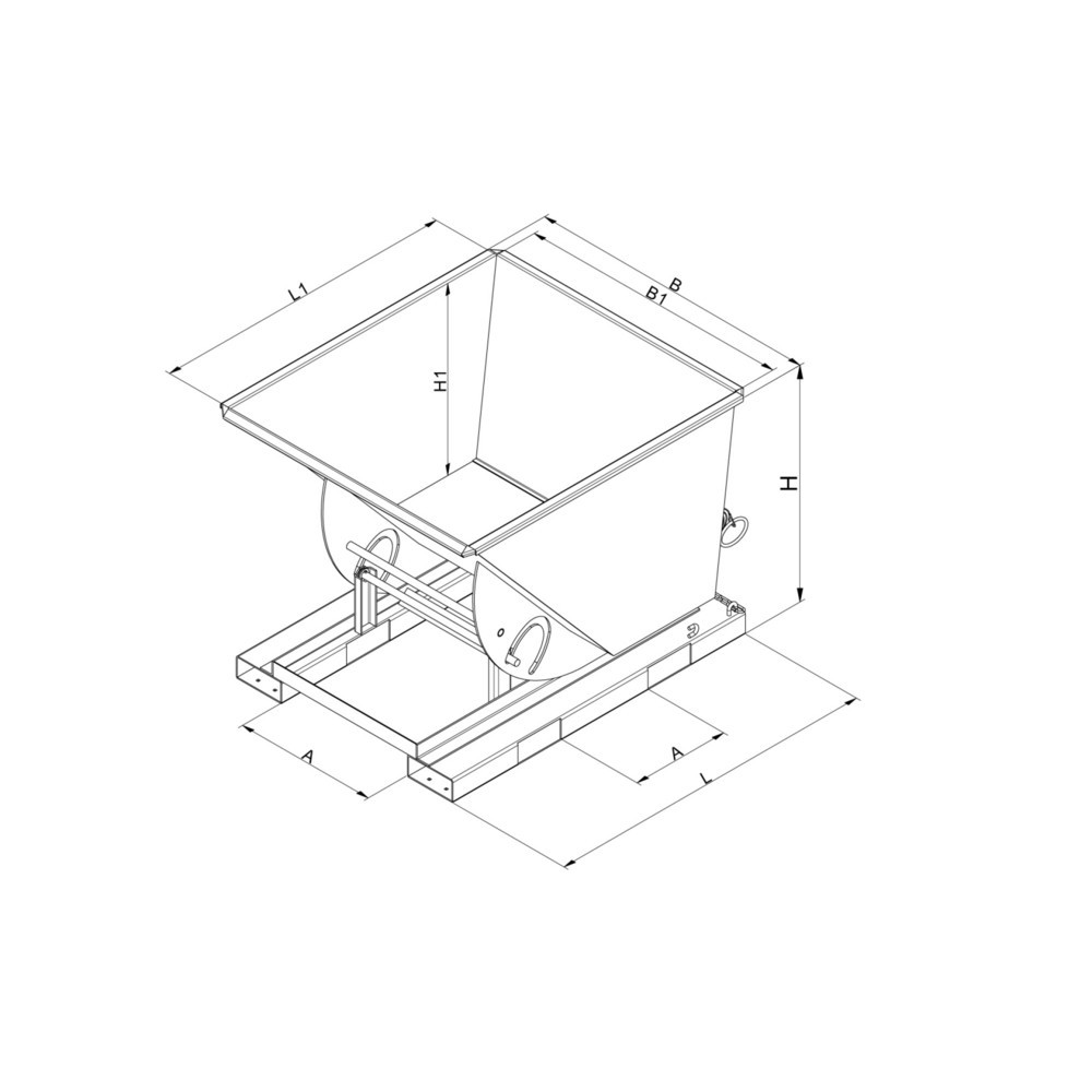 Produktabbildung Nr. 3: Eichinger® Kippbehälter in hoher Bauhöhe, quer zur und in Fahrtrichtung kippbar, 1500 kg, 1500 Liter, enzianblau