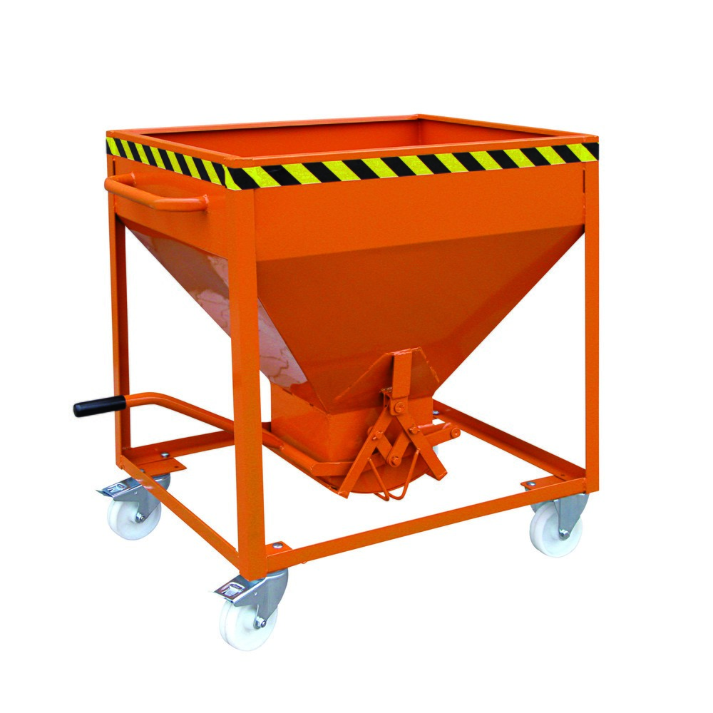 Produktabbildung: Eichinger® Silobehälter auf Rollen, mittigem, per Hebel bedienbarem Auslauf, 300 Liter, reinorange