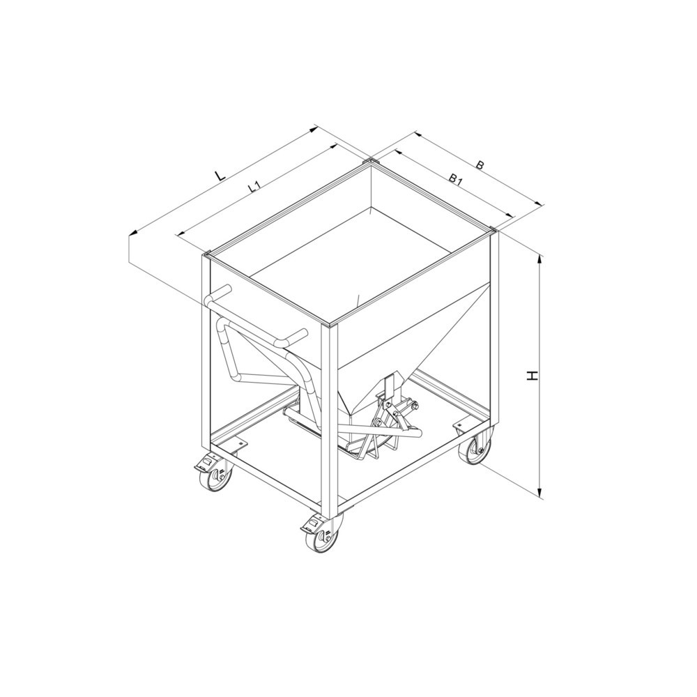 Produktabbildung Nr. 3: Eichinger® Silobehälter auf Rollen, mittigem, per Hebel bedienbarem Auslauf, 300 Liter, feuerverzinkt