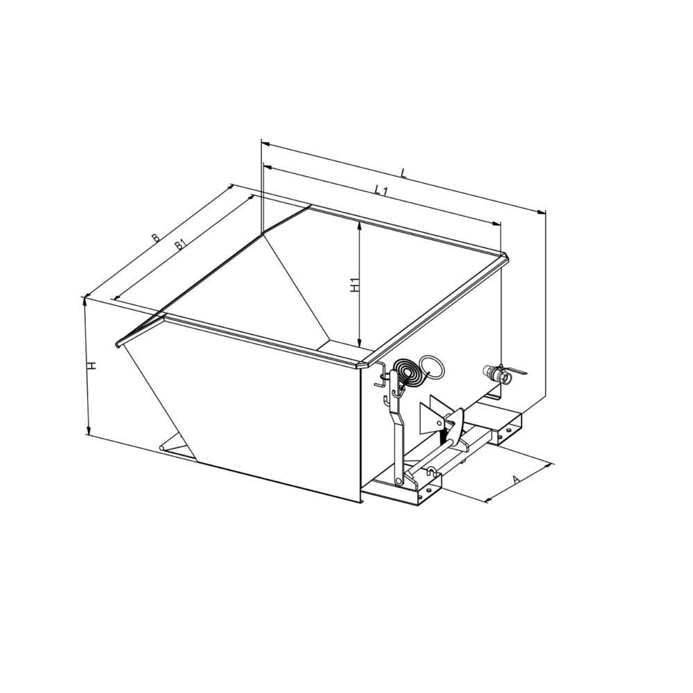 Produktabbildung Nr. 4: Eichinger® Späne-Kippbehälter mit Siebeinsatz und Ablasshahn, 1000 kg, 500 Liter, feuerverzinkt