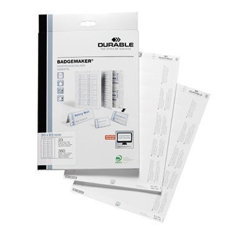 Produktabbildung: DURABLE Einsteckschild 142302 30x65mm weiß 360 St./Pack.