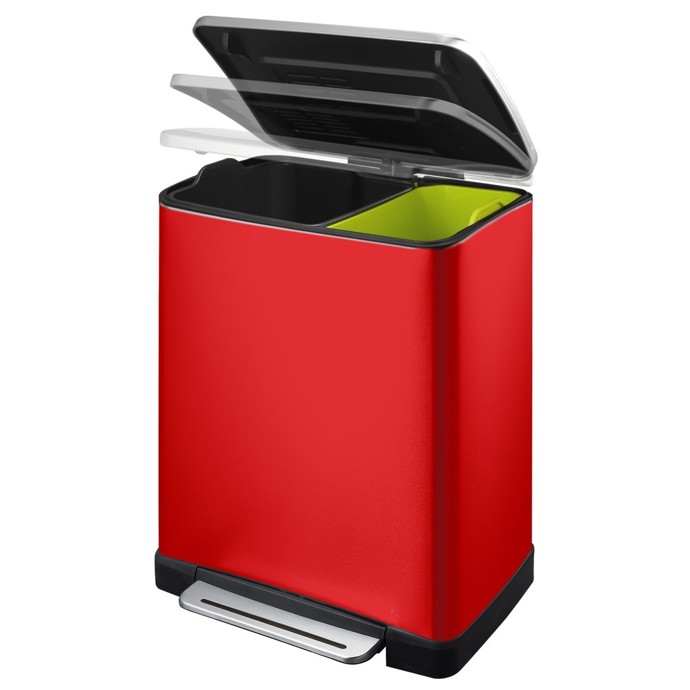 Produktabbildung Nr. 2: EKO Tret-Abfallbehälter E-Cube, 1x28 + 1x18 Liter, rot