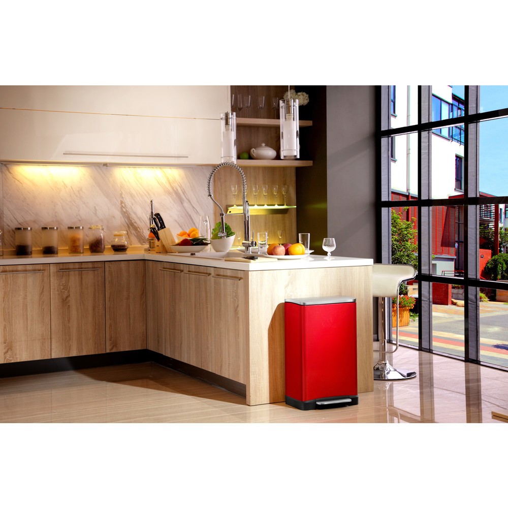 Produktabbildung Nr. 6: EKO Tret-Abfallbehälter E-Cube, 1x28 + 1x18 Liter, rot