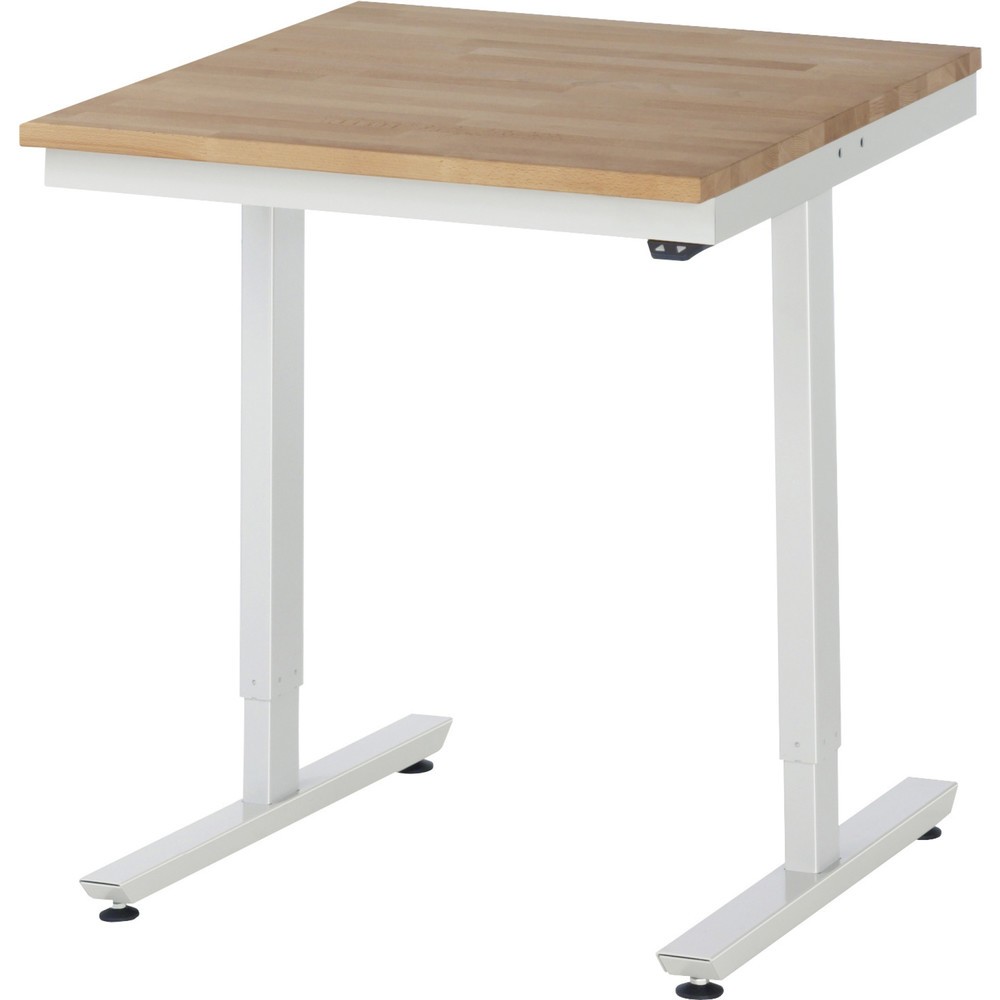 Obrázok výrobku: Elektrický, výškovo nastaviteľný pracovný stôl RAU série adlatus 300, v × š × h 720 – 1 120 × 750 × 800 mm, pracovná doska z bukového masívu