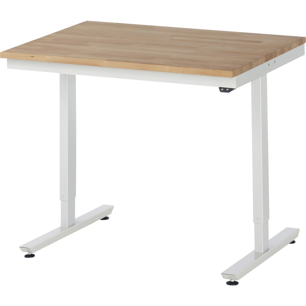 Obrázok výrobku: Elektrický, výškovo nastaviteľný pracovný stôl RAU série adlatus 300, v × š × h 720 – 1 120 × 1 000 × 800 mm, pracovná doska z bukového masívu