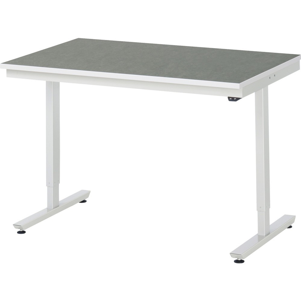 Obrázok výrobku: Elektrický, výškovo nastaviteľný pracovný stôl RAU série adlatus 300, v × š × h 720 – 1 120 × 1 250 × 800 mm, pracovná doska s univerzálnym/linoleovým povrch