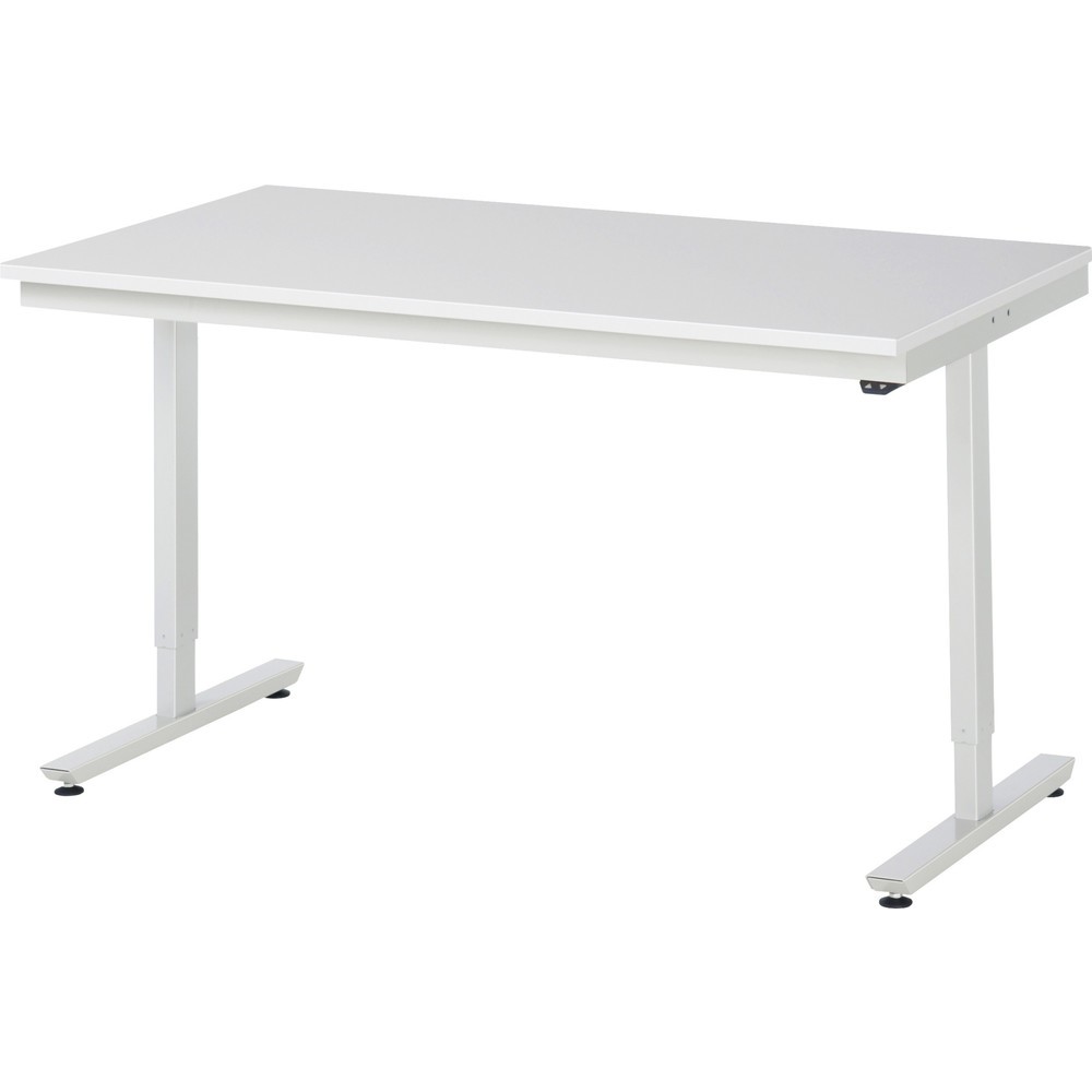 Obrázok výrobku: Elektrický, výškovo nastaviteľný pracovný stôl RAU série adlatus 300, v × š × h 720 – 1 120 × 1 500 × 800 mm, pracovná doska s EGB melamínovým povrchom