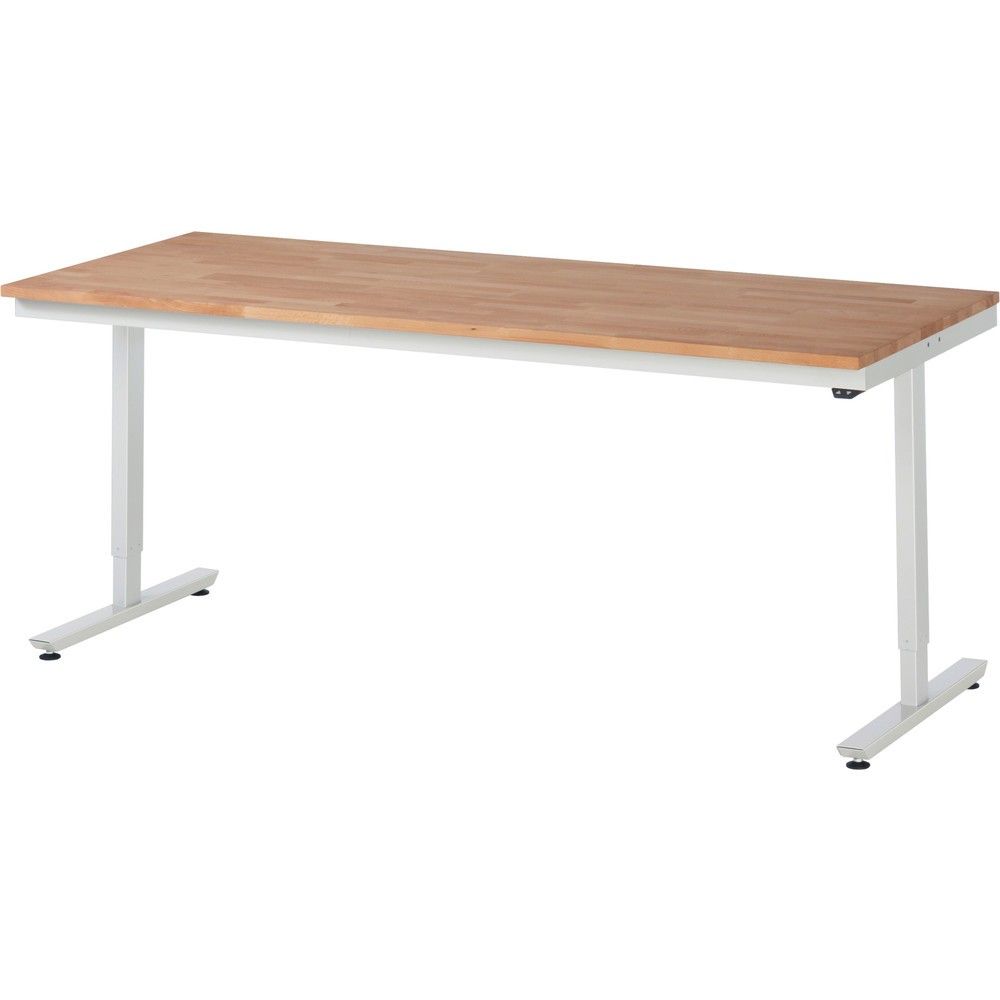 Obrázok výrobku: Elektrický, výškovo nastaviteľný pracovný stôl RAU série adlatus 300, v × š × h 720 – 1 120 × 2 000 × 800 mm, pracovná doska z bukového masívu