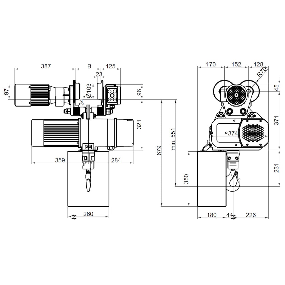 Zdjęcie produktu nr 7: Elektryczna wciągarka łańcuchowa LIFTKET S-Line z wózkiem elektrycznym, udźwig 1600 kg, 8/2 m/min