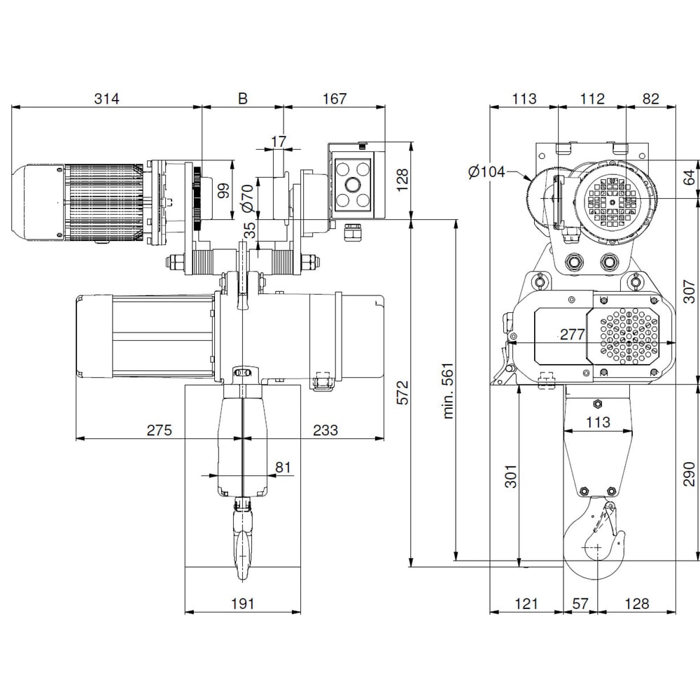 Zdjęcie produktu nr 7: Elektryczna wciągarka łańcuchowa LIFTKET S-Line z wózkiem elektrycznym, udźwig 2000 kg, 3/0,75 m/min