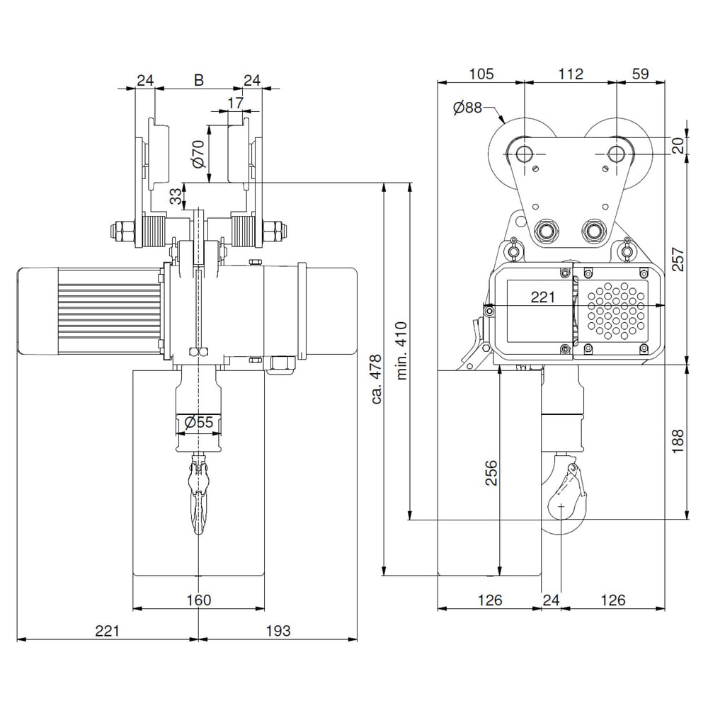 Zdjęcie produktu nr 7: Elektryczna wciągarka łańcuchowa LIFTKET S-Line z wózkiem jezdnym, udźwig 125 kg, 8/2 m/min