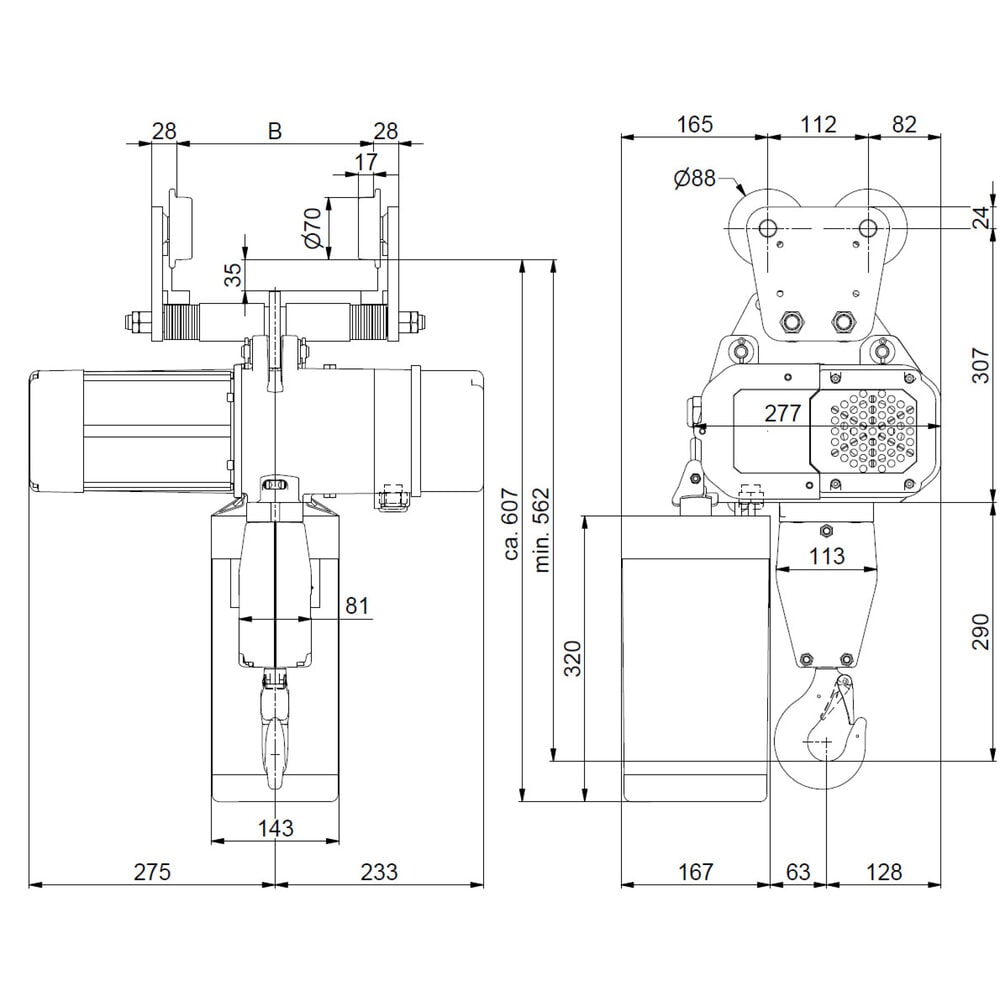 Zdjęcie produktu nr 7: Elektryczna wciągarka łańcuchowa LIFTKET S-Line z wózkiem jezdnym, udźwig 2000 kg, 3/0,75 m/min