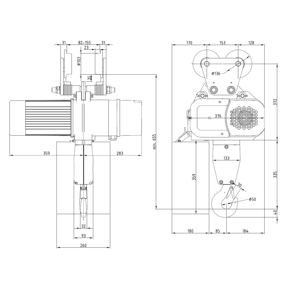 Zdjęcie produktu nr 7: Elektryczna wciągarka łańcuchowa LIFTKET S-Line z wózkiem jezdnym, udźwig 3200 kg, 4/1 m/min