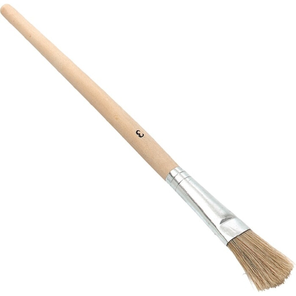 Emaillelackpinsel, Größe 0 helle Borste, Länge 190 mm Breite 10 mm Höhe 3 mm, Weißblech roher Holzstiel Produktabbildung: Emaillelackpinsel, Größe 0 helle Borste, Länge 190 mm Breite 10 mm Höhe 3 mm, Weißblech roher Holzstiel