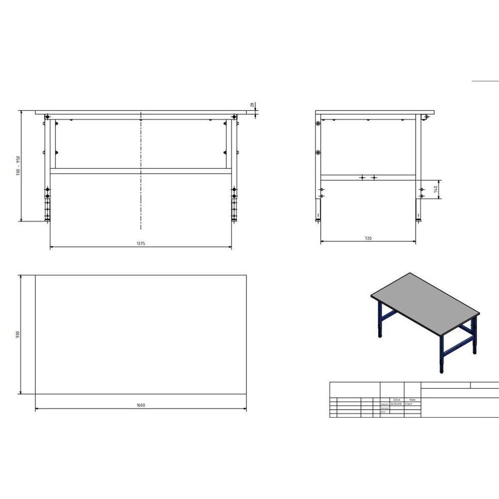 Productafbeelding nr. 3: DAHMEN handmatig in hoogte verstelbare paktafel Classic, enkelzijdig, hxbxd 700-950 x 1.600 x 900 mm